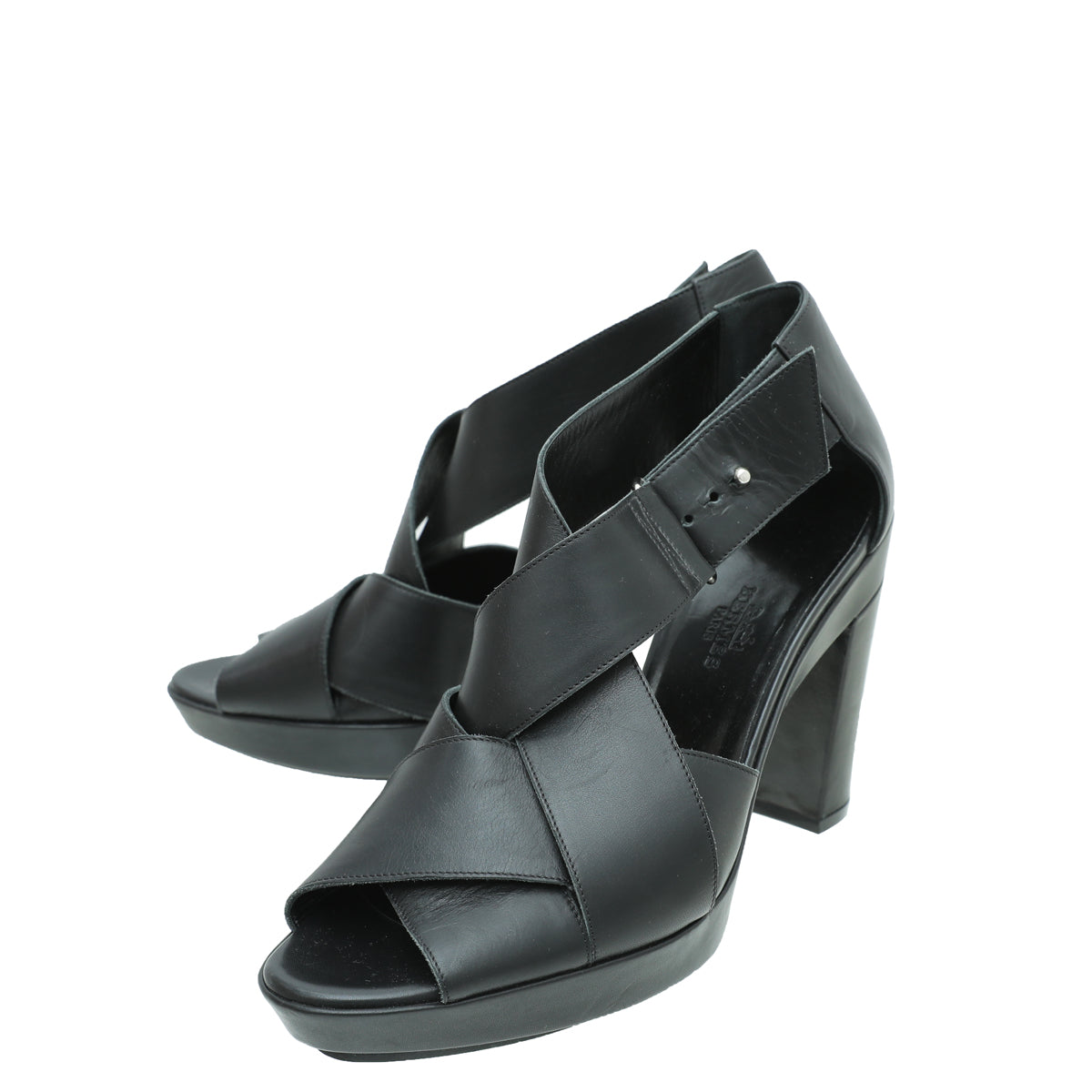 Hermes Noir Cross Strappy Platform Sandal 38.5-Hermes-THE CLOSET