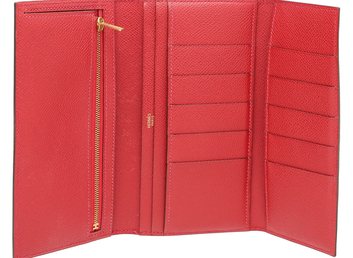 Hermes Rouge Casaque Bearn Wallet