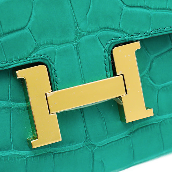 Hermes Constance Wallet To Go Vert Jade Matte Alligator Gold
