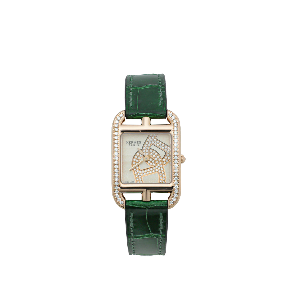 Hermes 18K Rose Gold Cape Cod Diamond Crocodile Strap 31mm Small Watch-Hermes-THE CLOSET