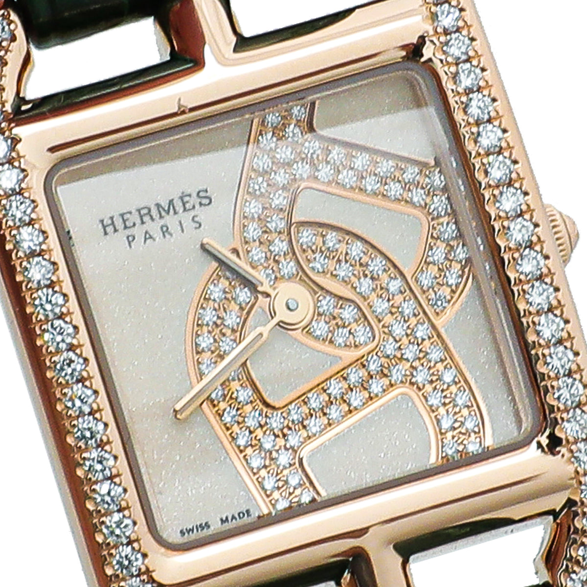 Hermes 18K Rose Gold Cape Cod Diamond Crocodile Strap 31mm Small