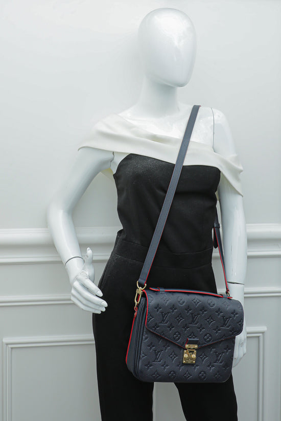 LOUIS VUITTON Authentic Women's Monet Pochette Pla Hand Bag Blue  Zipper Leather