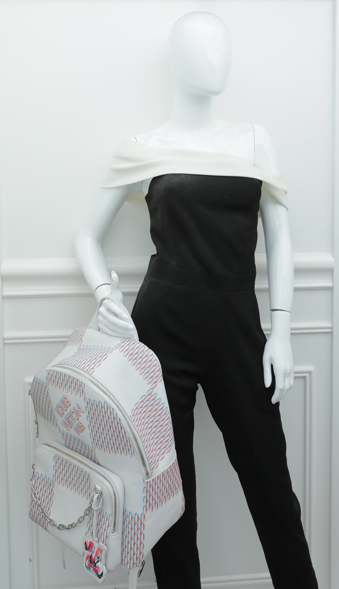Louis Vuitton White Multicolor Damier Spray Racer Backpack Bag โ THE CLOSET