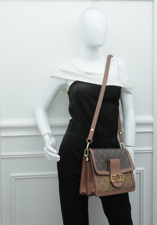 AUTHENTIC Louis Vuitton Dauphine MM Monogram Reverse Canvas Leather Bag