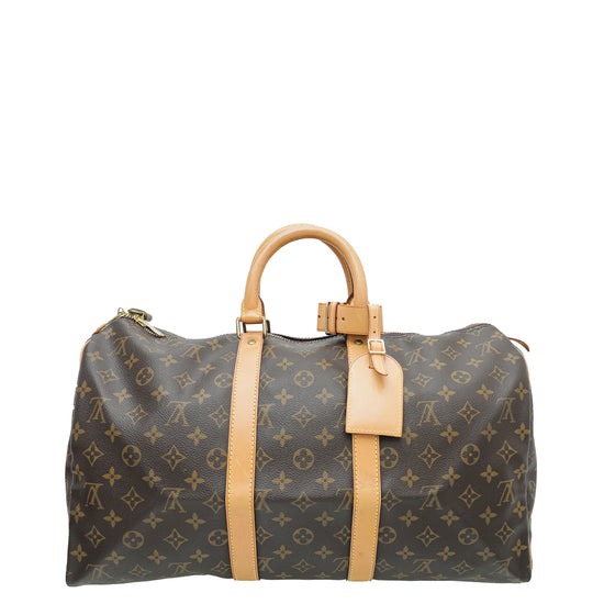 Louis Vuitton Brown Monogram Keepall 45 Bag w/Leather ID Tag