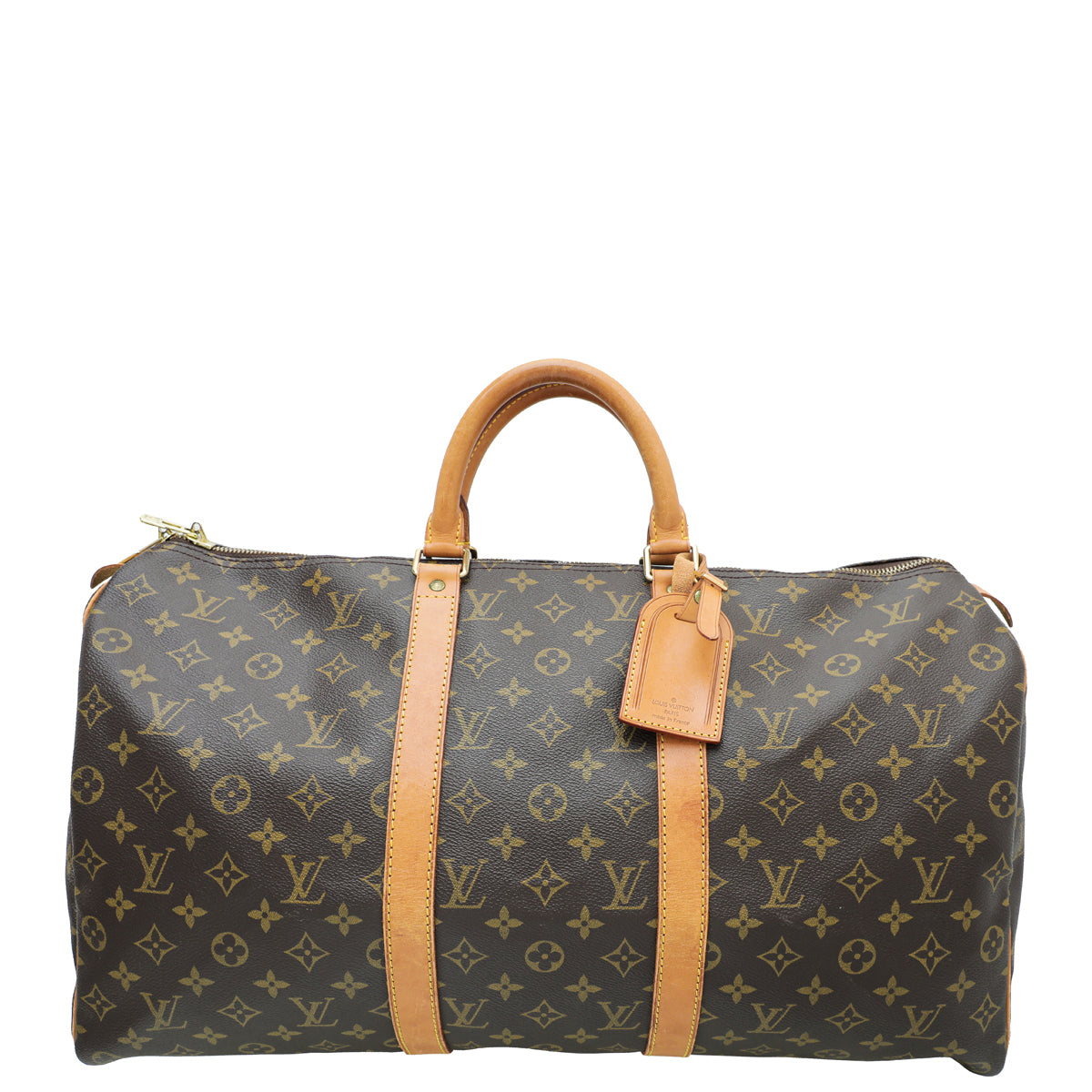 Louis Vuitton Brown Monogram Keepall 50 Bag w/Leather ID Tag-Louis Vuitton-THE CLOSET