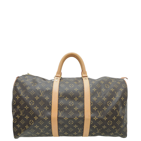 Louis Vuitton Brown Monogram Keepall 50 Bag w/Leather ID Tag