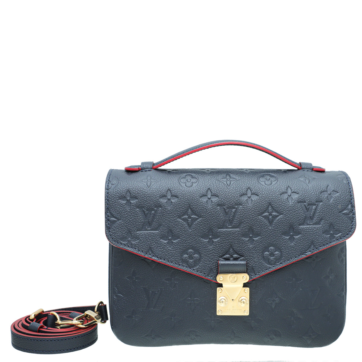 LV Pochette Metis Navy Blue Empreinte Leather, Luxury, Bags