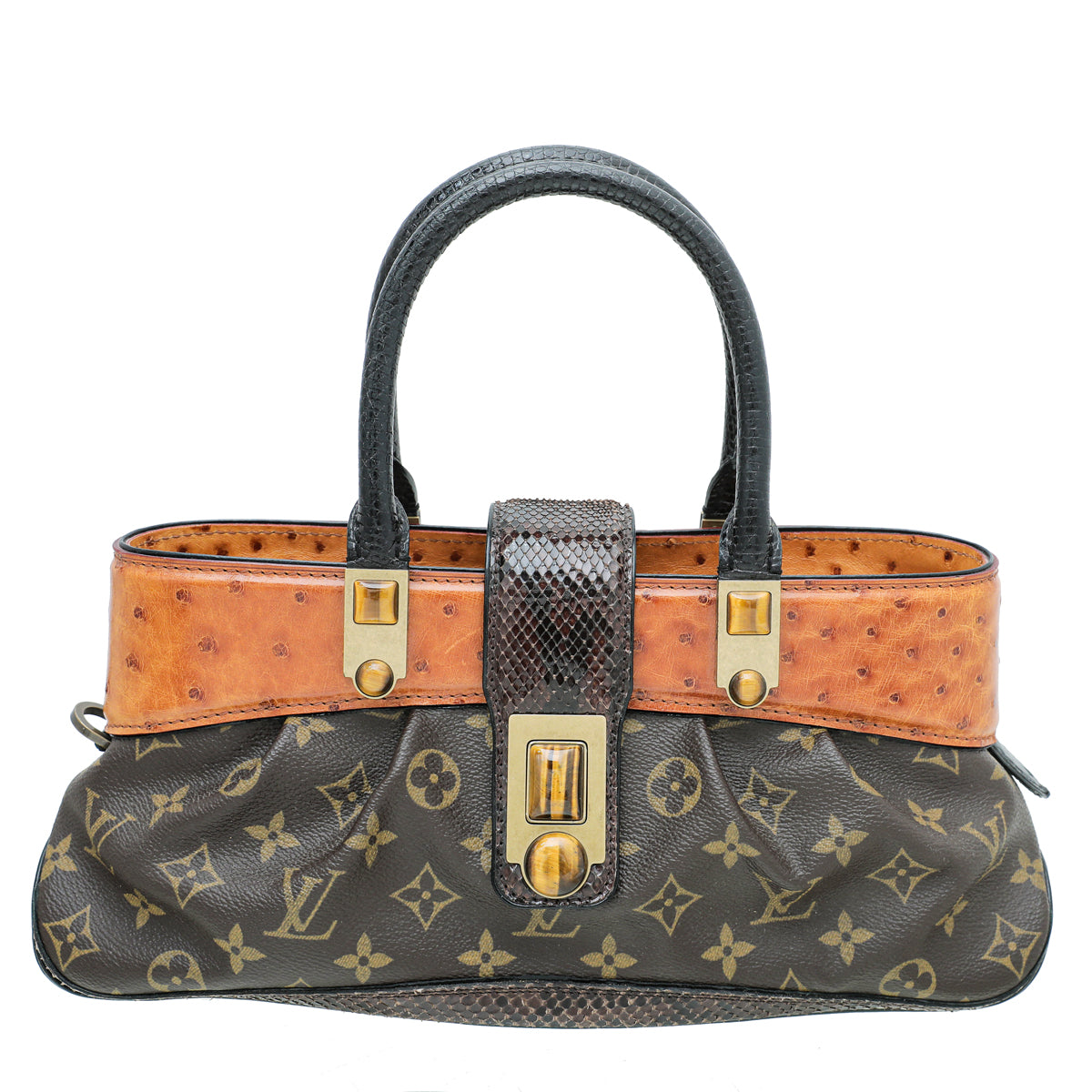 Louis Vuitton Bicolor Monogram Ostrich Lizard Oskar Waltz Bag-Louis Vuitton-THE CLOSET