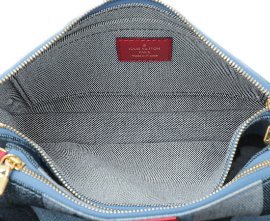 Louis Vuitton Denim Damier Monogram Patchwork Multi Pochette Accessories Blue Rouge