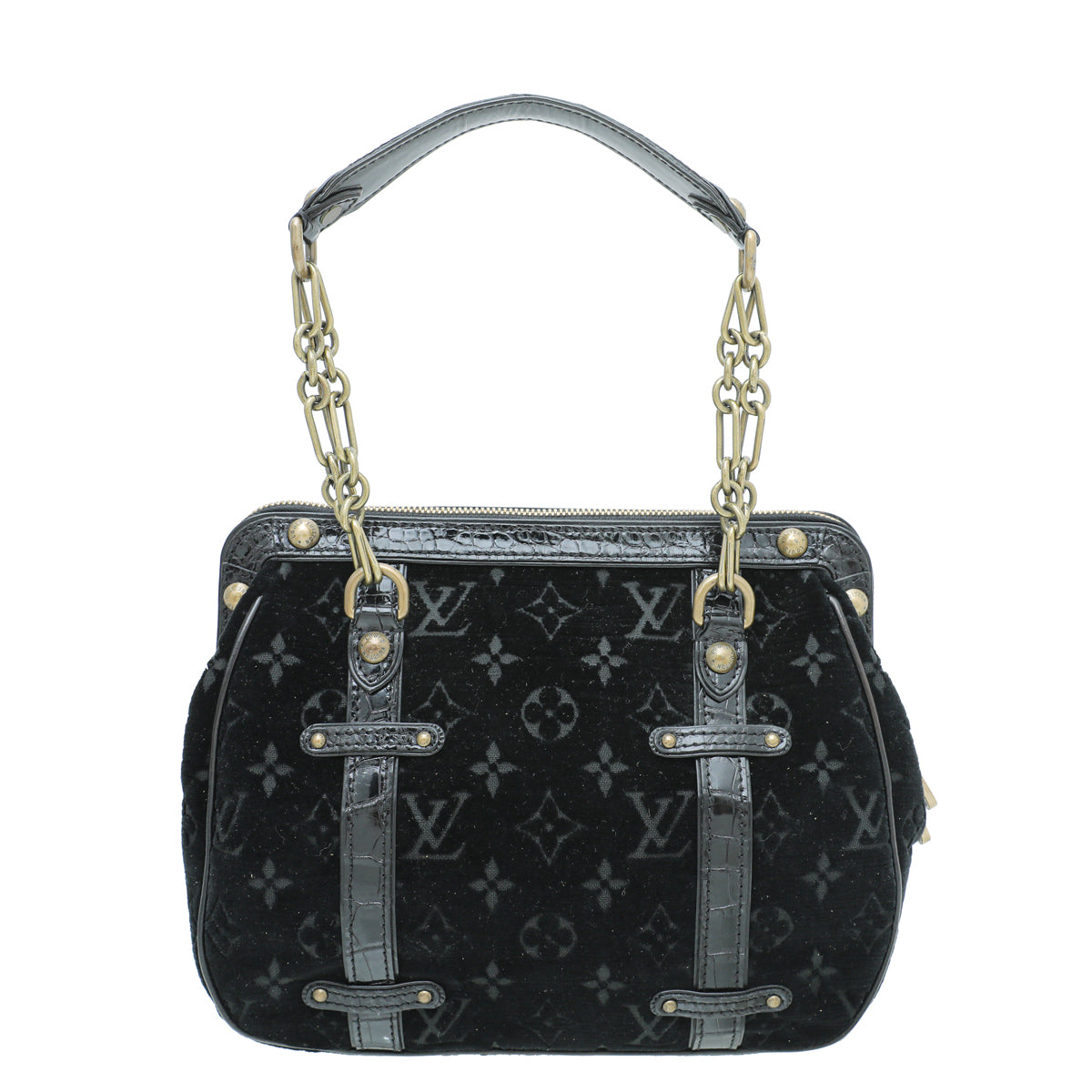 Louis Vuitton Black Vintage Monogram Velours Alligator Gracie MM Bag-Louis Vuitton-THE CLOSET