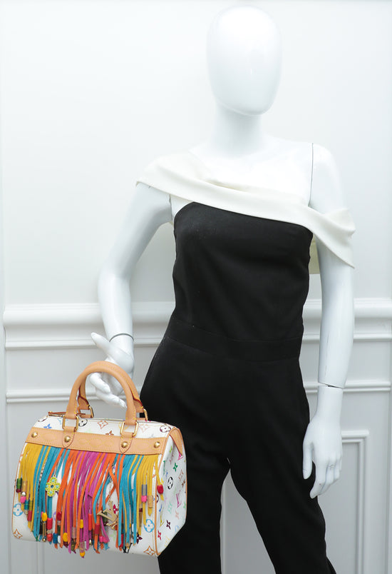 Louis Vuitton Multicolor Fringe Speedy 25 White Bag by Takashi