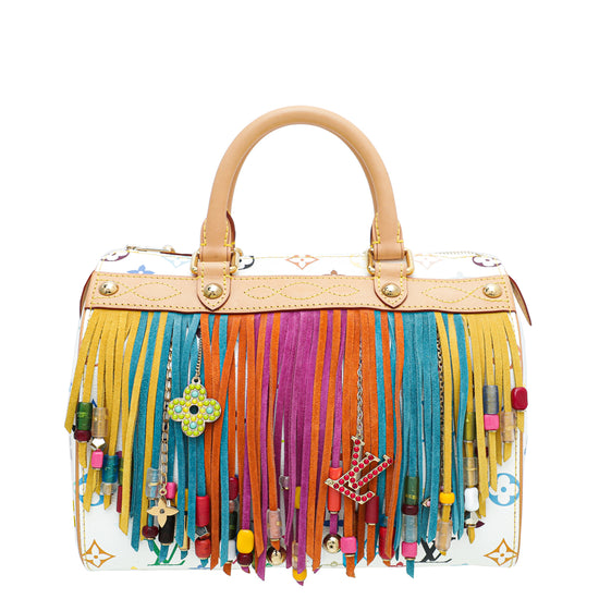 Louis Vuitton Multicolor Fringe Speedy 25 White Bag by Takashi