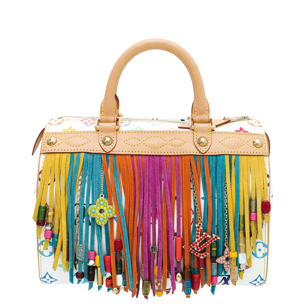 Louis Vuitton White Multicolor Monogram Fringe Speedy 25 Bag-Louis Vuitton-THE CLOSET