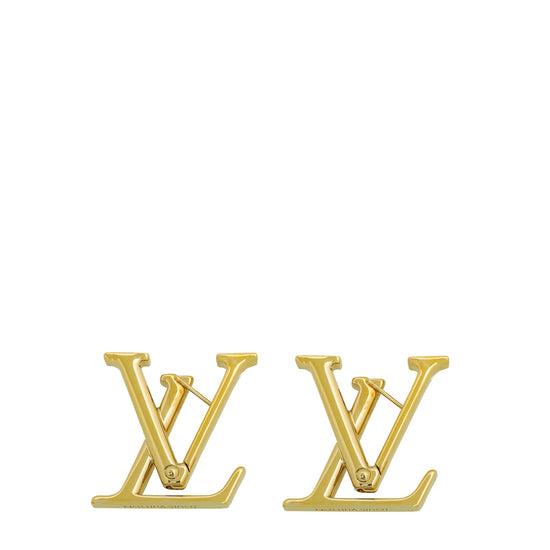 Louis Vuitton Gold-tone LV Logomania Pierced Earrings M68076 Women