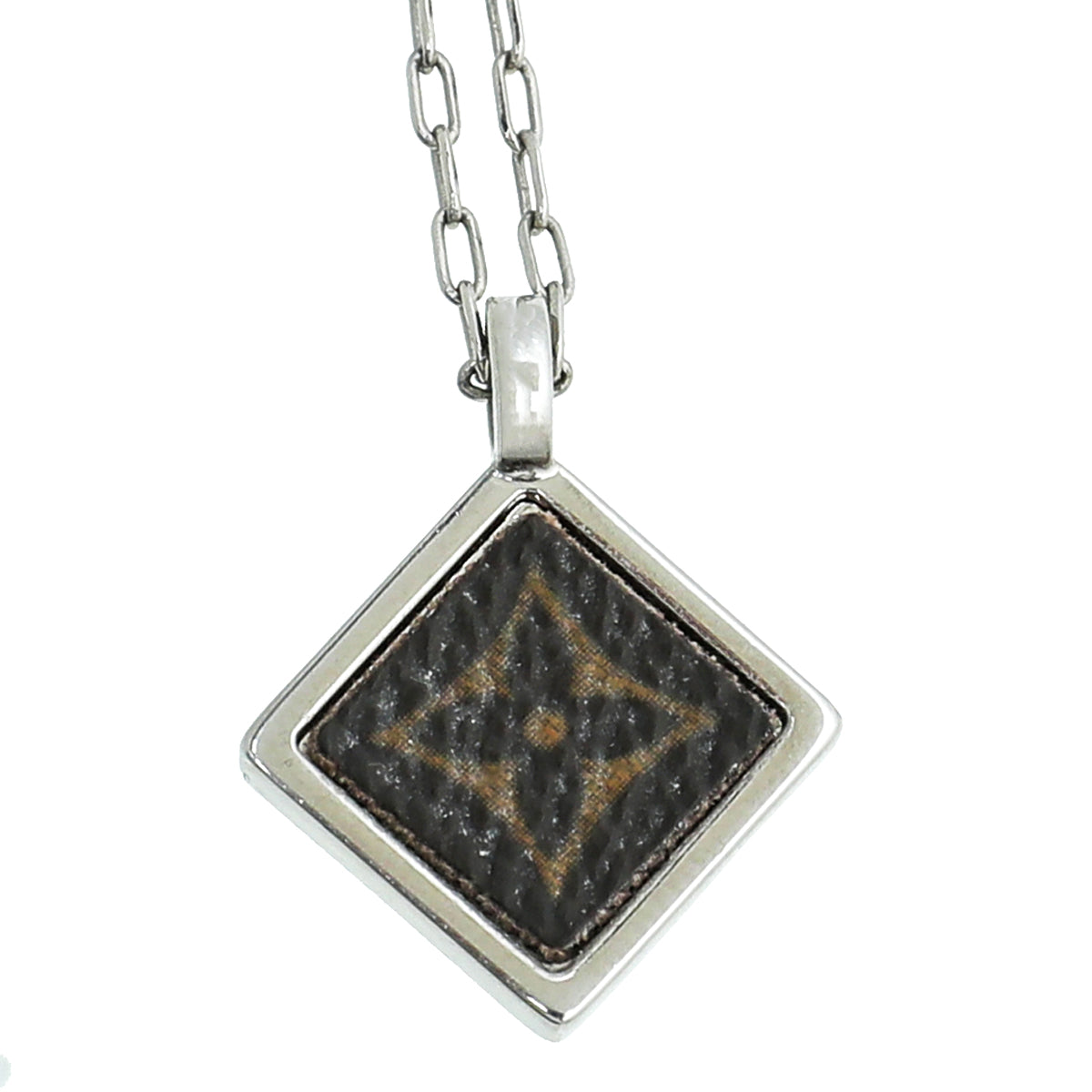 Louis Vuitton Silver Finish Monogram Square Pendant Necklace