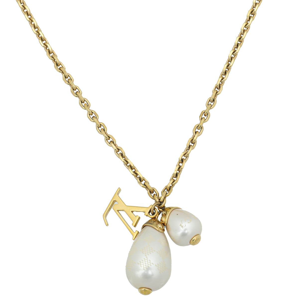 Louis Vuitton Gold Finish Damier Perle Pearl Necklace-Louis Vuitton-THE CLOSET