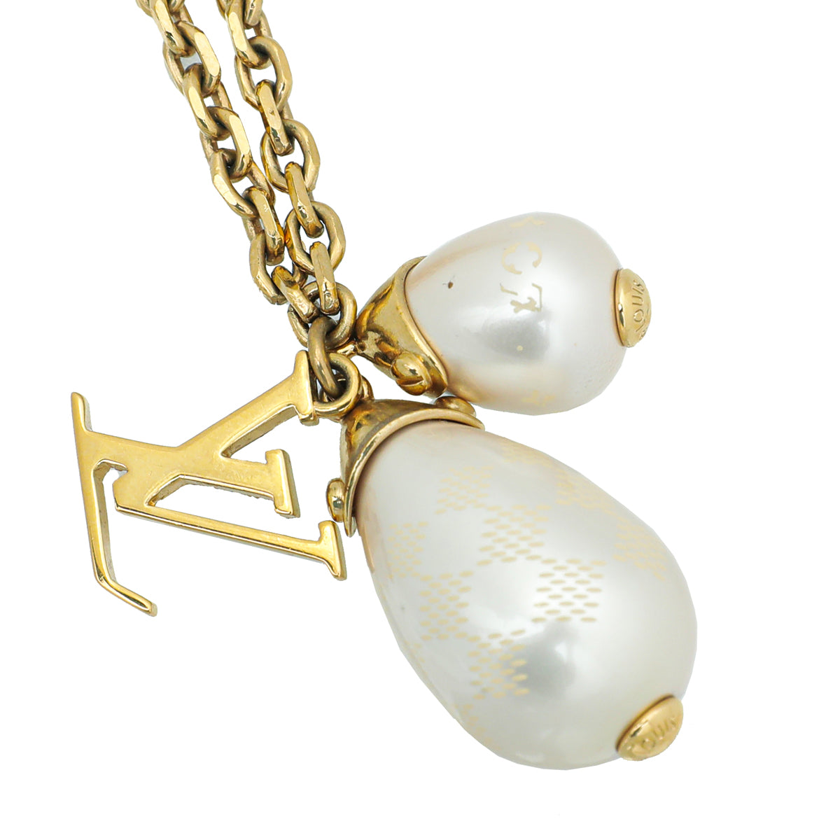 Louis Vuitton Gold Finish Damier Perle Pearl Necklace-Louis Vuitton-THE CLOSET