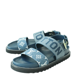 Louis Vuitton Navy Blue Paseo Flat Comfort Sandal 38