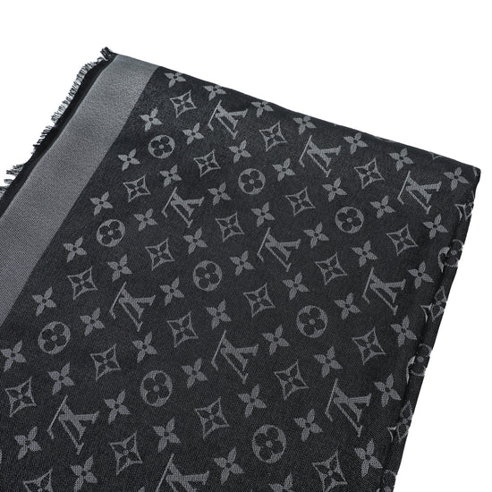 Louis Vuitton Black Monogram Shine Wool and Silk Fringe Edged Shawl Louis  Vuitton