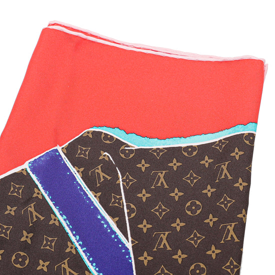 Louis Vuitton Red Monogram Keepall Silk Square Scarf