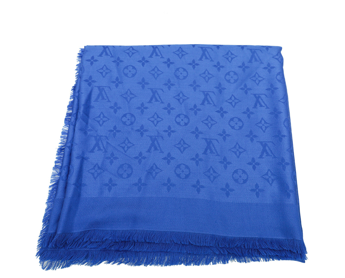 Louis Vuitton Electric Blue Monogram Classic Wool Silk Shawl-Louis Vuitton-THE CLOSET