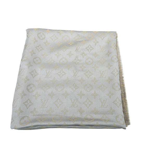 Pre-owned Louis Vuitton Greige Monogram Shine Shawl In Grey