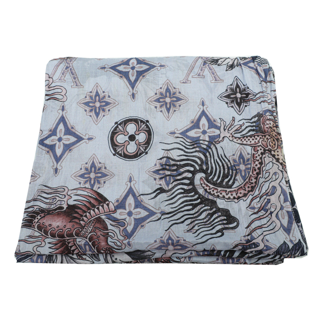 LOUIS VUITTON Cotton Etole Tattoo Scarf Kaki 54793