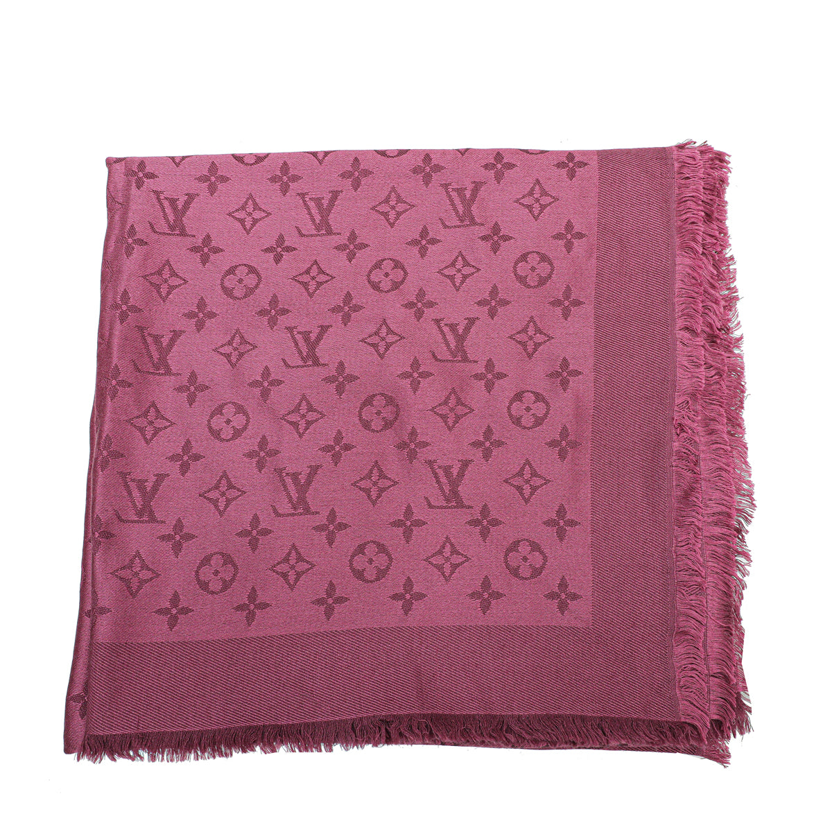 Louis Vuitton Wine Red Monogram Silk Wool Shawl-Louis Vuitton-THE CLOSET