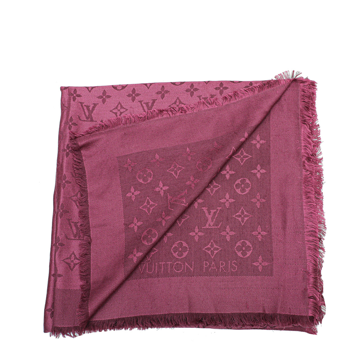 Louis Vuitton Wine Red Monogram Silk Wool Shawl-Louis Vuitton-THE CLOSET
