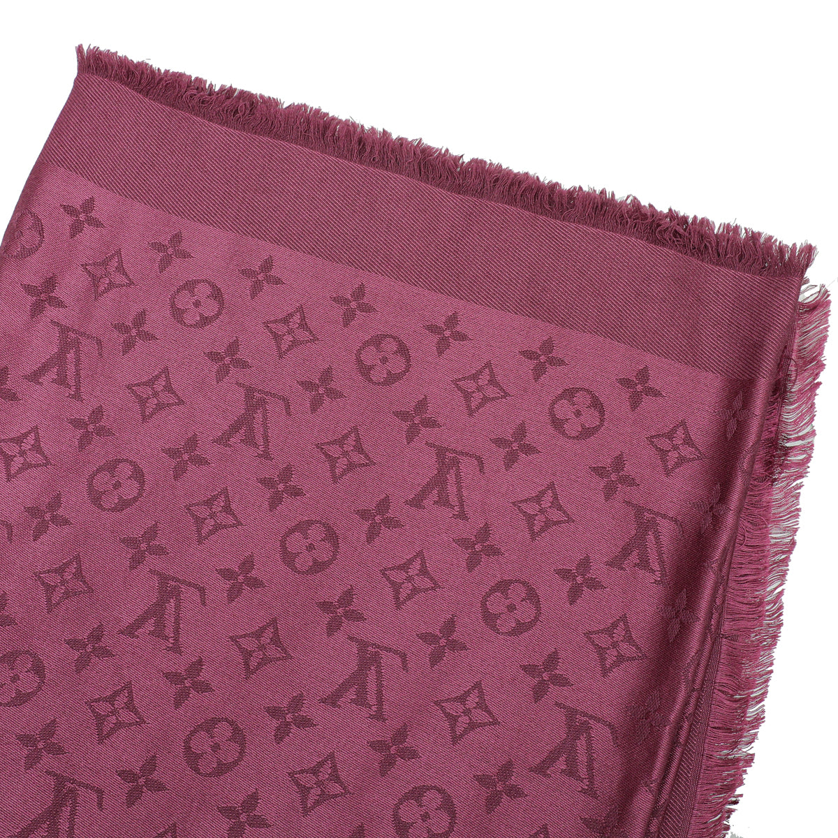 Louis Vuitton Burgundy Monogram Silk and Wool Shawl Scarf For Sale