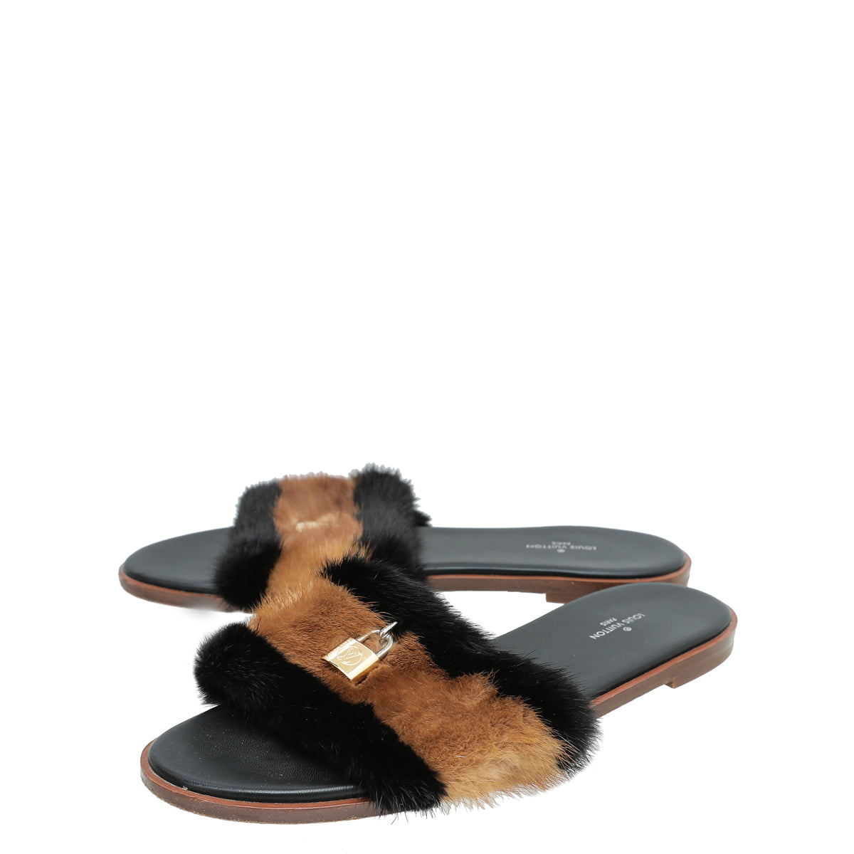 Louis Vuitton Bicolor Lock It Mink Fur Flat Sandal 40-Louis Vuitton-THE CLOSET