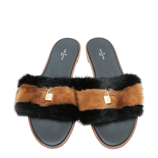 Louis Vuitton Brown Mink Fur Lock It Flat Slides Size 38 Louis Vuitton |  The Luxury Closet