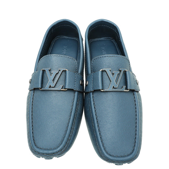 Louis Vuitton Navy Blue Textured Leather Monte Carlo Moccasins Size 42