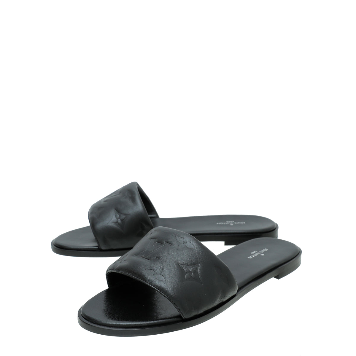 Louis Vuitton Black Monogram Embossed Revival Flat Mules 38-Louis Vuitton-THE CLOSET