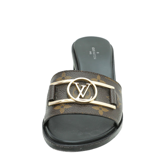 Louis Vuitton, Shoes, Louis Vuitton Lv Lock It Flat Mule Monogram Gold  Logo
