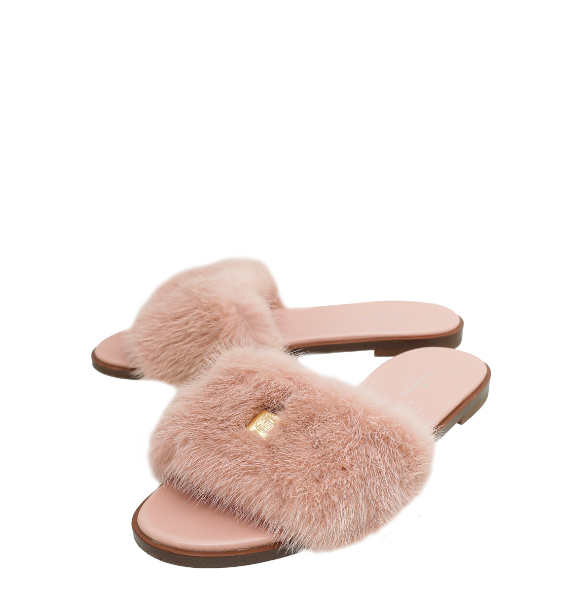 Louis Vuitton Pink Mink Fur Lock It Flat Mules 37.5-Louis Vuitton-THE CLOSET
