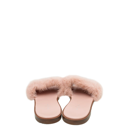 Louis Vuitton Pink Mink Fur Lock It Flat Slides Size 36