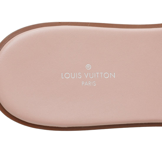 Louis Vuitton Pink/Red Mink Fur Lock It Flat Slide Sandals Size 37.5