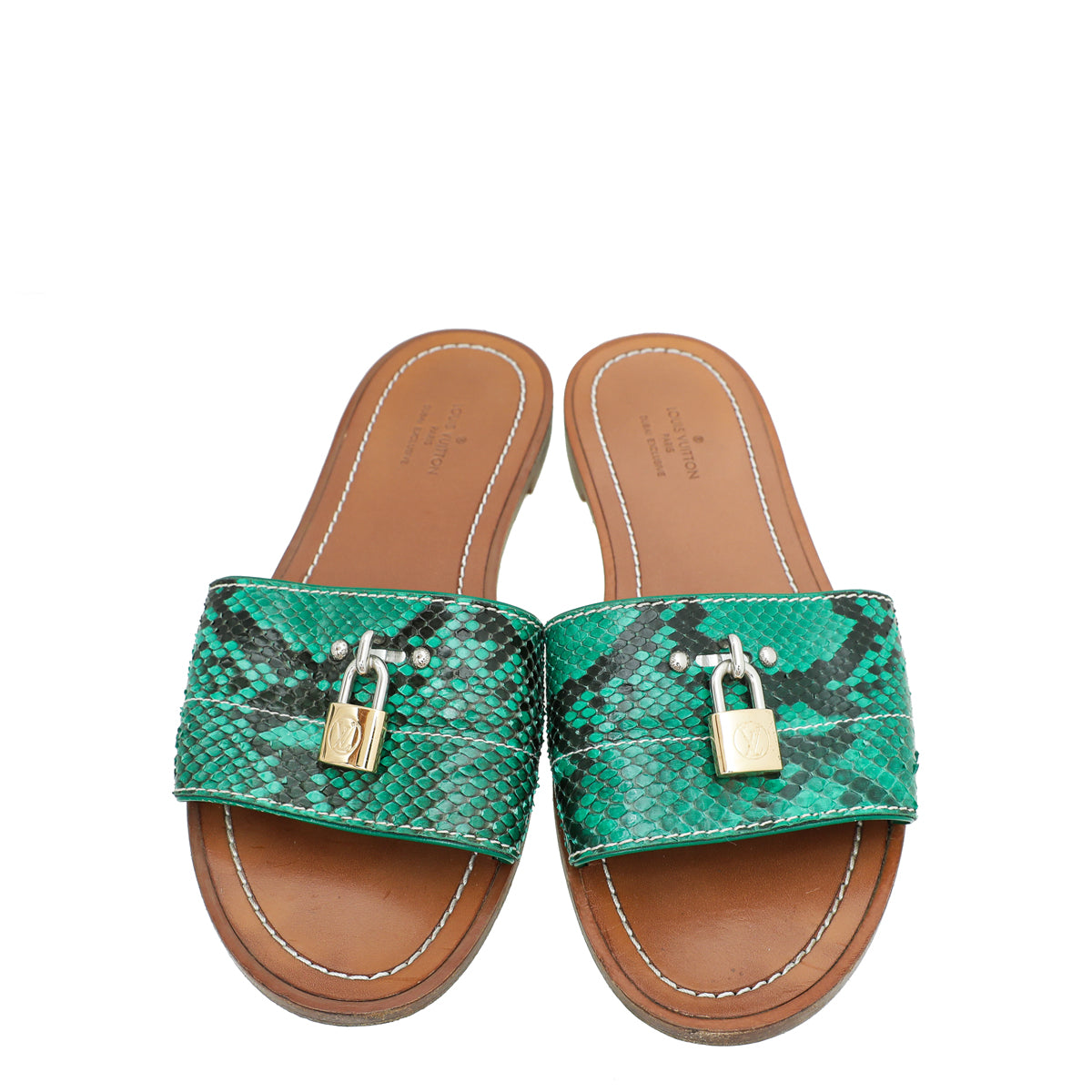 Louis Vuitton Green Python Dubai Exclusive Lock IT Flat Mules 37