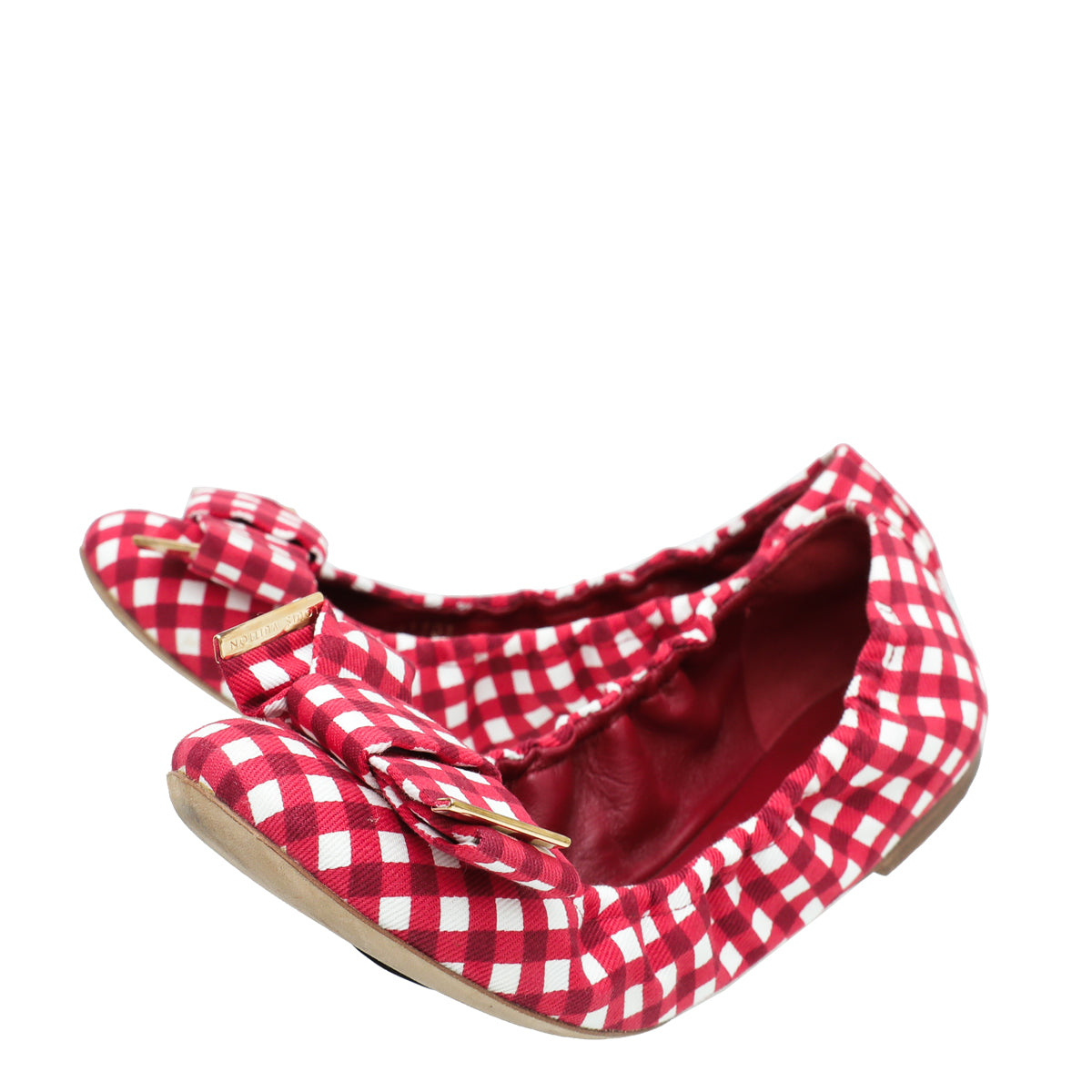 LV Red Gingham Bow Flat Ballerina-Louis Vuitton-THE CLOSET