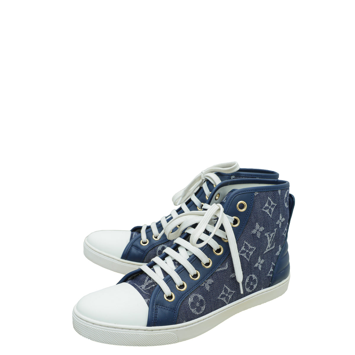 Louis Vuitton Bicolor Denim Monogram Punchy High Cut Sneaker 39.5-Louis Vuitton-THE CLOSET