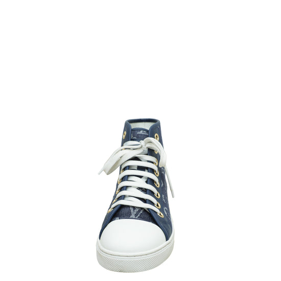 Louis Vuitton Blue/Black Monogram Denim and Suede Low Top Sneakers Size 42