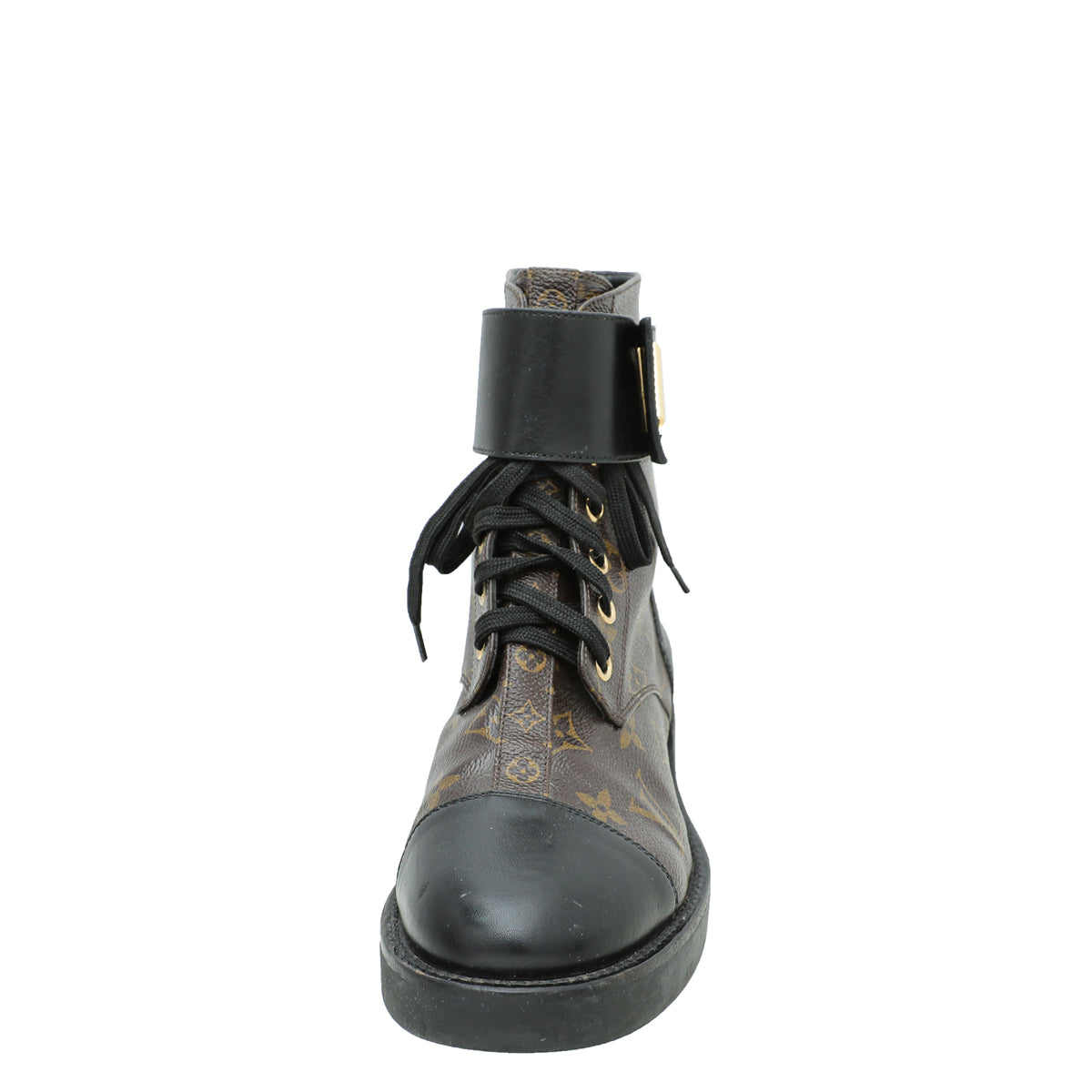 LOUIS VUITTON Calfskin Monogram Wonderland Flat Ranger Boots 35.5 Black  1191210