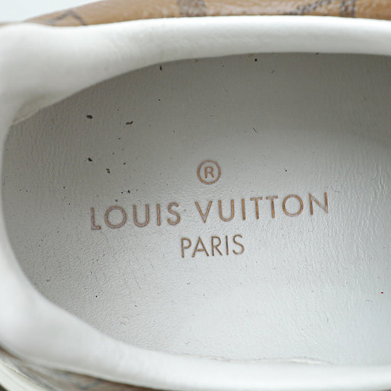 LOUIS VUITTON Suede Reverse Monogram Run Away Sneakers 40 White 489957