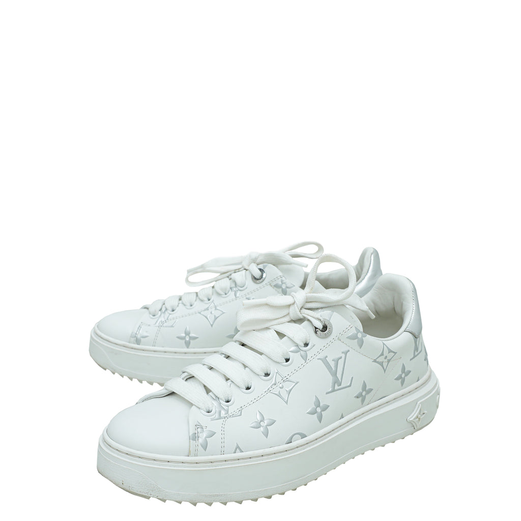 LOUIS VUITTON Lambskin Embossed Monogram Time Out Sneakers 37.5