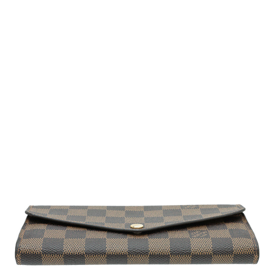 Louis Vuitton Damier Ebene Sarah Wallet Brown Leather Interior SK initials