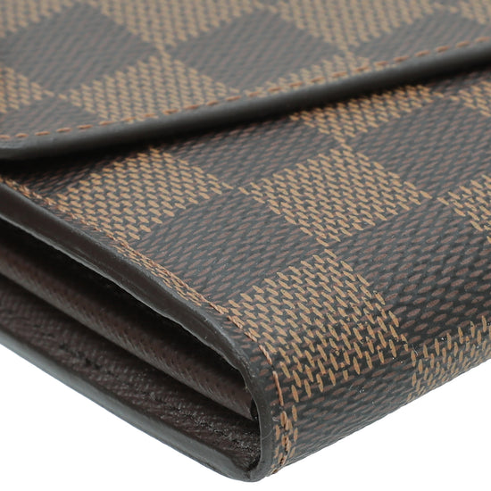 Louis Vuitton Damier Ebene Sarah Wallet Brown Leather Interior SK initials