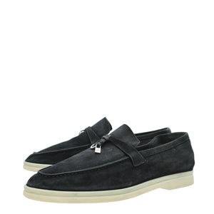 Loro Piana Black Summer Charms Moccasin 38