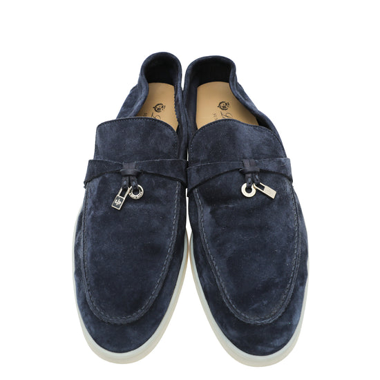 Loro Piana Navy Blue Summer Charms Moccasin Loafer 41.5